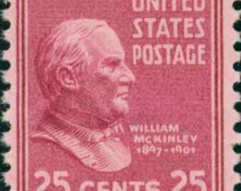 Lot de 5 timbres vintage de 1938 à l'effigie de William McKinley (25 cents) // Les Présidents // lot de cinq timbres de 25 cents non utilisés // valeur faciale 1,25