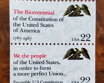 Five 5 vintage postage stamps - Preamble to the Constitution 22c // 22 cent stamps // Face value 1.10