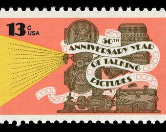 Vintage 50th Anniversary of Talking Pictures 13c stamps 1977 // Set of 5 unused 13 cent postage stamps
