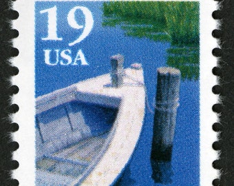 Five 5 vintage unused postage stamps - Fishing Boat 19c // 19 cent stamps // face value 0.95