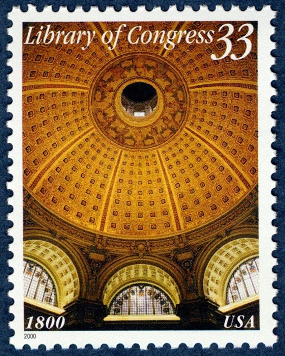 One 1 Library of Congress // Architecture vintage stamps 33c // 33 cent  stamp