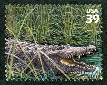 One 1 postage stamps - American Crocodile 39c // Southern Florida Wetland 39c (8th Nature of America sheet) // 39 cent stamp