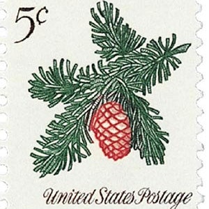 Five 5 brins de conifère 5c // Plantes de Noël // Timbres-poste de Noël vintage // Timbres de 5 cents // Valeur faciale de 0,25