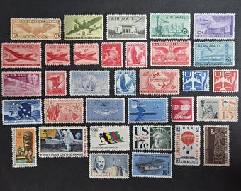 33 airmail stamps // Vintage 1934 - 1972 collection of air mail stamps // Large airmail set #2 // Face value 2.93