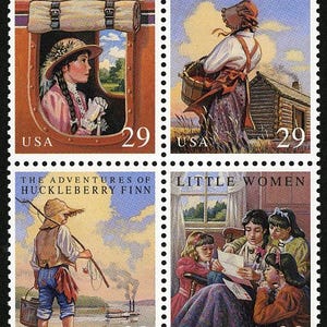 Cuatro sellos de 29 c de libros infantiles clásicos // sellos postales sin usar de 29 céntimos // Valor nominal 1,16