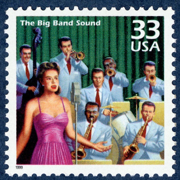 One 1 The Big Band Sound 33c // Celebrate the 1940s unused postage stamp // face value 0.33