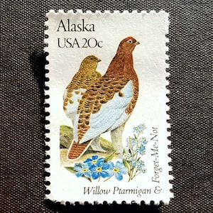 Cinco sellos postales antiguos sin usar: pájaro y flor del estado de Alaska, 20 c // Sellos de 20 centavos // Valor nominal 1,00