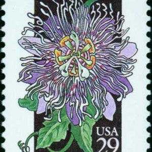 Cinco sellos de 29 c de Passionflower // Flores silvestres // Sellos postales antiguos sin usar de 29 centavos // Valor nominal 1,45