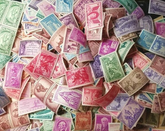 100 vintage unused 1940s-1950s 3 cent postage stamps // 50 DIFFERENT DESIGNS! // face value = 3.00