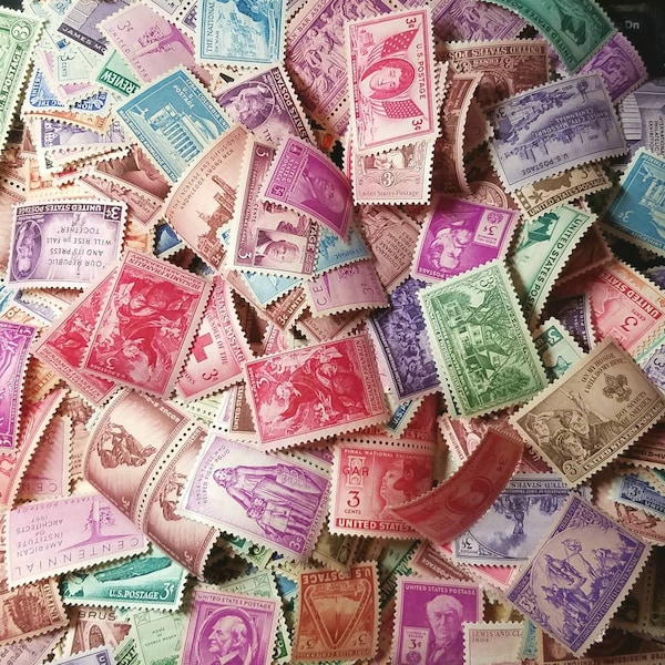 25 vintage unused 1940s-1950s 3 cent postage stamps 3c // face value = 0.75