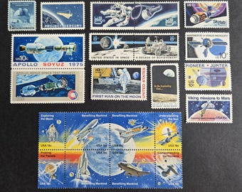 Vintage 1962-1981 collection of space & NASA stamps // 22 unused postage stamps // Face value 2.58