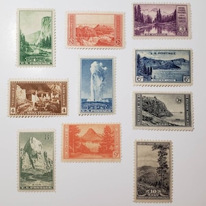 Diez sellos de 10 Parques Nacionales, 1934 // sellos postales antiguos sin usar // valor nominal 0,55