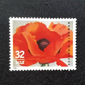 Cinco sellos de 5 Poppy de Georgia O'Keefe de 32 c // sellos postales antiguos sin usar // sello de 32 centavos // valor nominal 1,60
