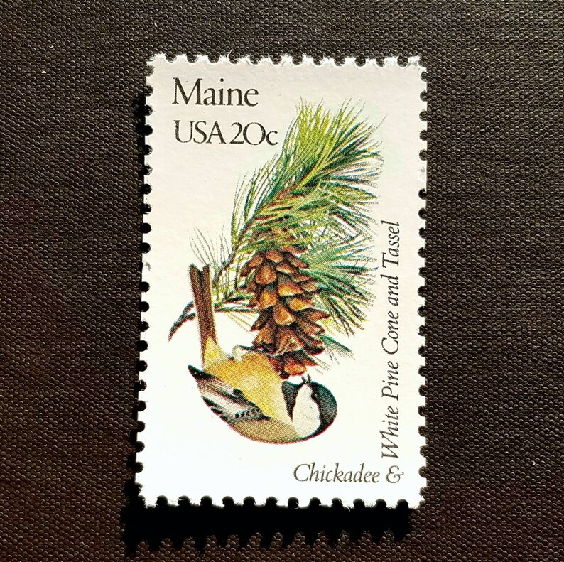 Five 5 Vintage Unused Postage Stamps Maine State Bird and Flower 20c