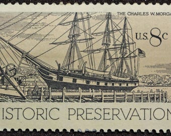 Vintage 1971 Charles W Morgan Stamp // Historic Preservation, 8 Cent (Set of 5)