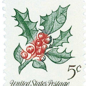 5 つのクリスマス植物のホリー 5 セント切手 // ビンテージ クリスマス郵便切手 // 5 セント切手 // 額面 0.25