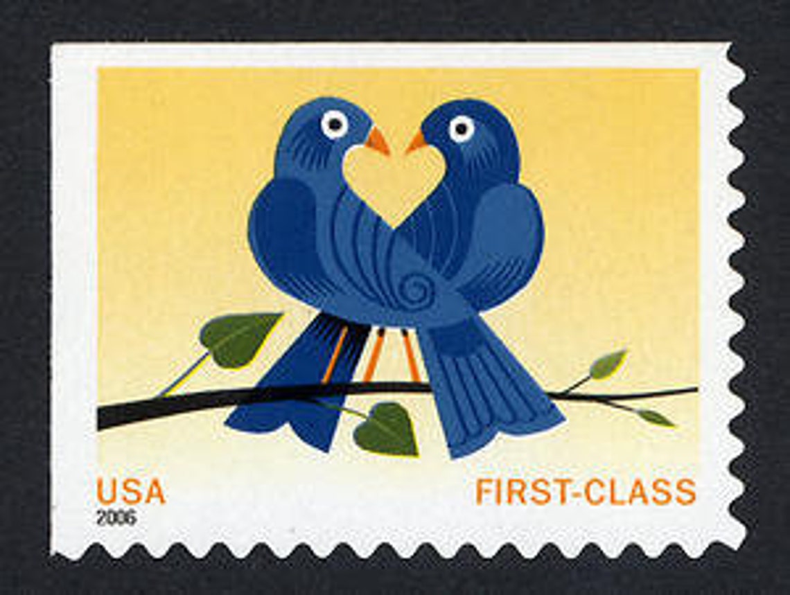 Ten 10 Vintage Unused Postage Stamps True Blue Love Birds Etsy