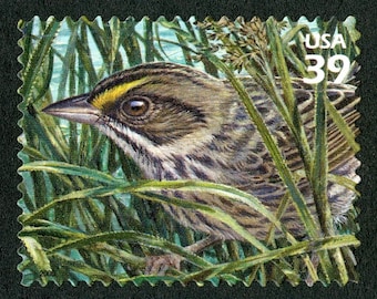 One 1 postage stamps - Cape Sable Seaside Sparrow 39c // Southern Florida Wetland 39c (8th Nature of America sheet) // 39 cent stamp