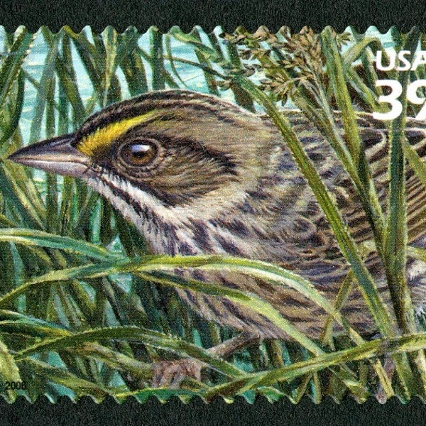 One 1 postage stamps - Cape Sable Seaside Sparrow 39c // Southern Florida Wetland 39c (8th Nature of America sheet) // 39 cent stamp