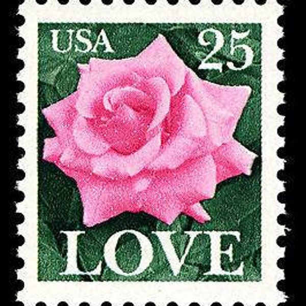 Five 5 unused postage stamps - Pink rose love 25c // 25 cent stamps // Face value 1.25