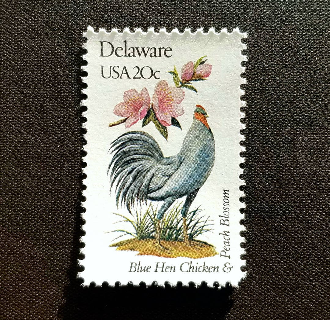 Vintage Delaware Postage Stamps: Blue Hen & Peach Blossom, 20 Cent (set ...