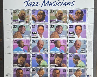 20 x Vintage 1995 Jazz Musicians 32c stamps // sheet of twenty vintage unused 32 cent postage stamps // Face value 6.40