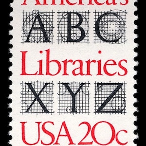 Cinco sellos de 20 centavos de las Bibliotecas de Estados Unidos // Sellos postales antiguos sin usar de 20 centavos // Valor nominal 1,00