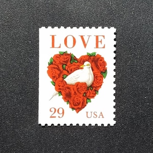 Cinco sellos postales antiguos sin usar de 29 centavos Love, dove & roses de 29 c. Valor nominal 1,45