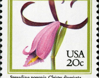 Five Orchids: spreading pogonia  20 cent stamps  Face value 1.00 5 vintage unused postage stamps