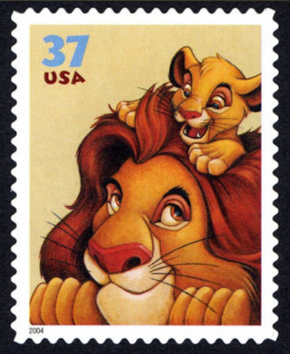 Vintage 2004 Lion King, Mufasa and Simba 37c Stamp // Disney