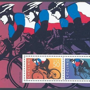 Minihoja con dos sellos postales sin usar - Ciclismo 50c // Sellos de 50 céntimos // Valor nominal 1,00