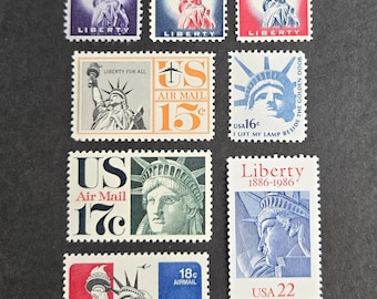 Sellos postales antiguos de EE. UU. - Colección Estatua de la Libertad, ocho sellos sin usar (8) // Valor nominal: 1.10