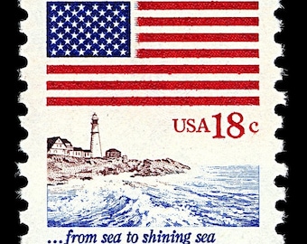 Five 5 "From Sea to Shining Sea" stamp 18c // coastal seascape 18 cent stamps // face value 0.90