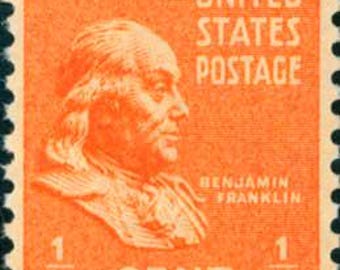 Lot de 5 timbres vintage de 1938 à l'effigie de Benjamin Franklin (0,5 cent) // Les Présidents // lot de cinq timbres de 0,5 cent non utilisés