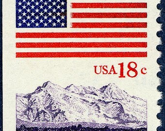 Pięć znaczków 5 „Majestatyczność Purpurowych Gór” 18c // znaczki z krajobrazem górskim 18 centów // nominał 0,90