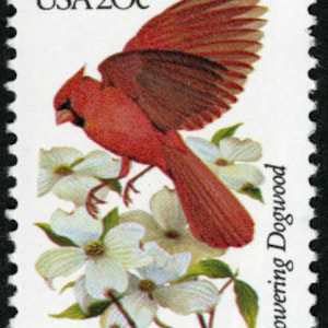 Five 5 vintage unused postage stamps - North Carolina state bird and flower 20c // 20 cent stamps // Face value 1.00