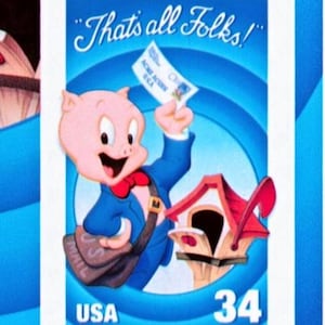 Diez sellos de 10 Porky Pig de 34 centavos // Sellos postales antiguos sin usar de 34 centavos // Valor nominal 3,40
