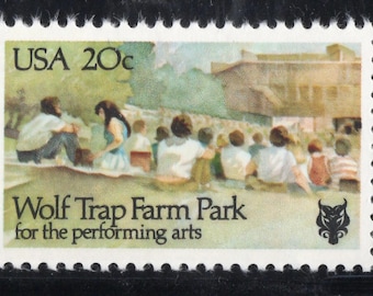 5 timbres vintage de 1982, Wolf Trap, Virginie, 20 cents // lot de cinq timbres-poste de 20 cents non utilisés // valeur faciale 1,00