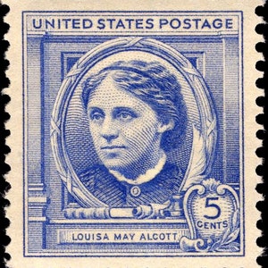 Cinco sellos de 5 centavos de Louisa May Alcott // Sellos postales antiguos de 5 centavos // Valor nominal 0,25