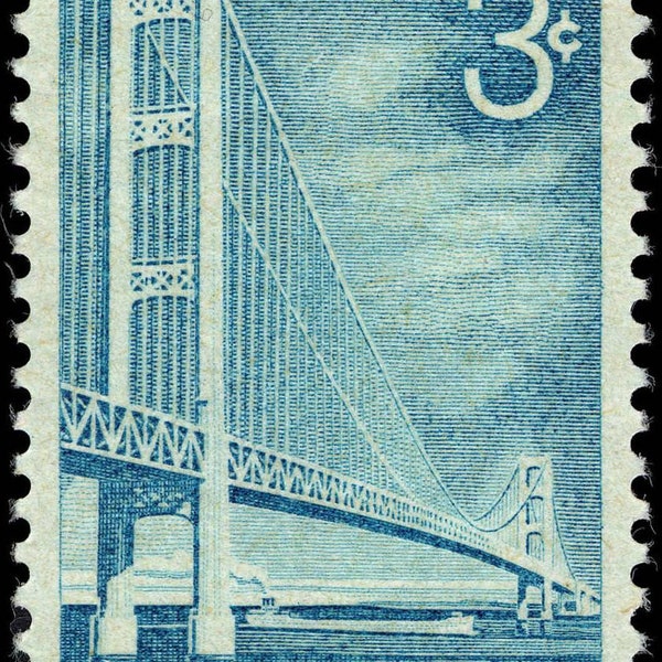 Five 5 unused vintage postage stamps - Mackinac Bridge 3c // 3 cent stamps // Face value 0.15