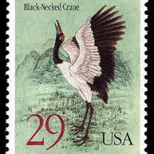 One (1) Black-necked Crane stamp // vintage unused postage stamp // 29 cent stamps // Face value 1.45