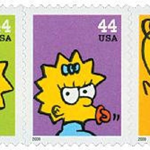 Diez (10) sellos postales sin usar - Los Simpsons // Sellos de 44 centavos // Valor nominal 4,40