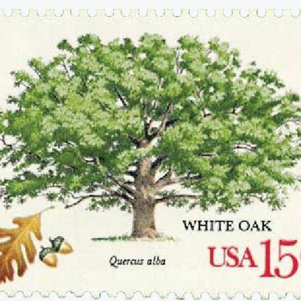 One 1 vintage unused postage stamps - Trees: white oak 15c // 15 cent stamps