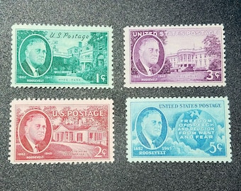 Sellos postales de FDR – 1c, 2c, 3c y 5c, sin usar, 1945, juego de 4