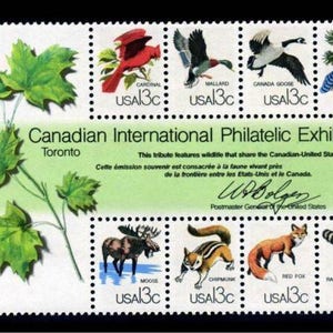 Ocho sellos canadienses de 13 c de vida silvestre // sellos postales antiguos sin usar // sellos de 13 centavos // Valor nominal 1,04