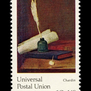 Cinco sellos de 10 centavos de Chardin, de 5 Inkwell & Quill // Letters Mingle Souls // Sellos vintage de 10 centavos de gran tamaño sin usar // Valor nominal 0,50