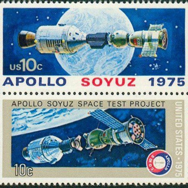 Two 2 vintage unused postage stamps - Apollo Soyuz 10c oversized stamps // 10 cent stamps // Face value 0.20