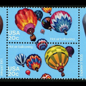 Cuatro globos aerostáticos de 20 c. // Sellos postales antiguos sin usar de 20 céntimos // Valor nominal 0,80