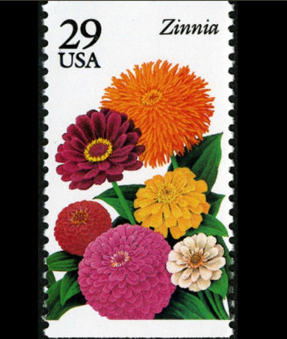 ジニアの花の切手：29セントのヴィンテージ郵便料金（5枚セット 