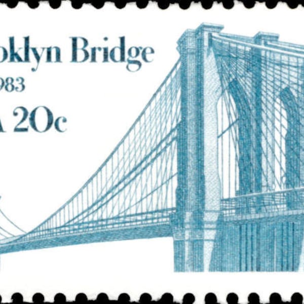Five 5 vintage unused postage stamps - Brooklyn bridge 20c // 20 cent stamps // Face value 1.00
